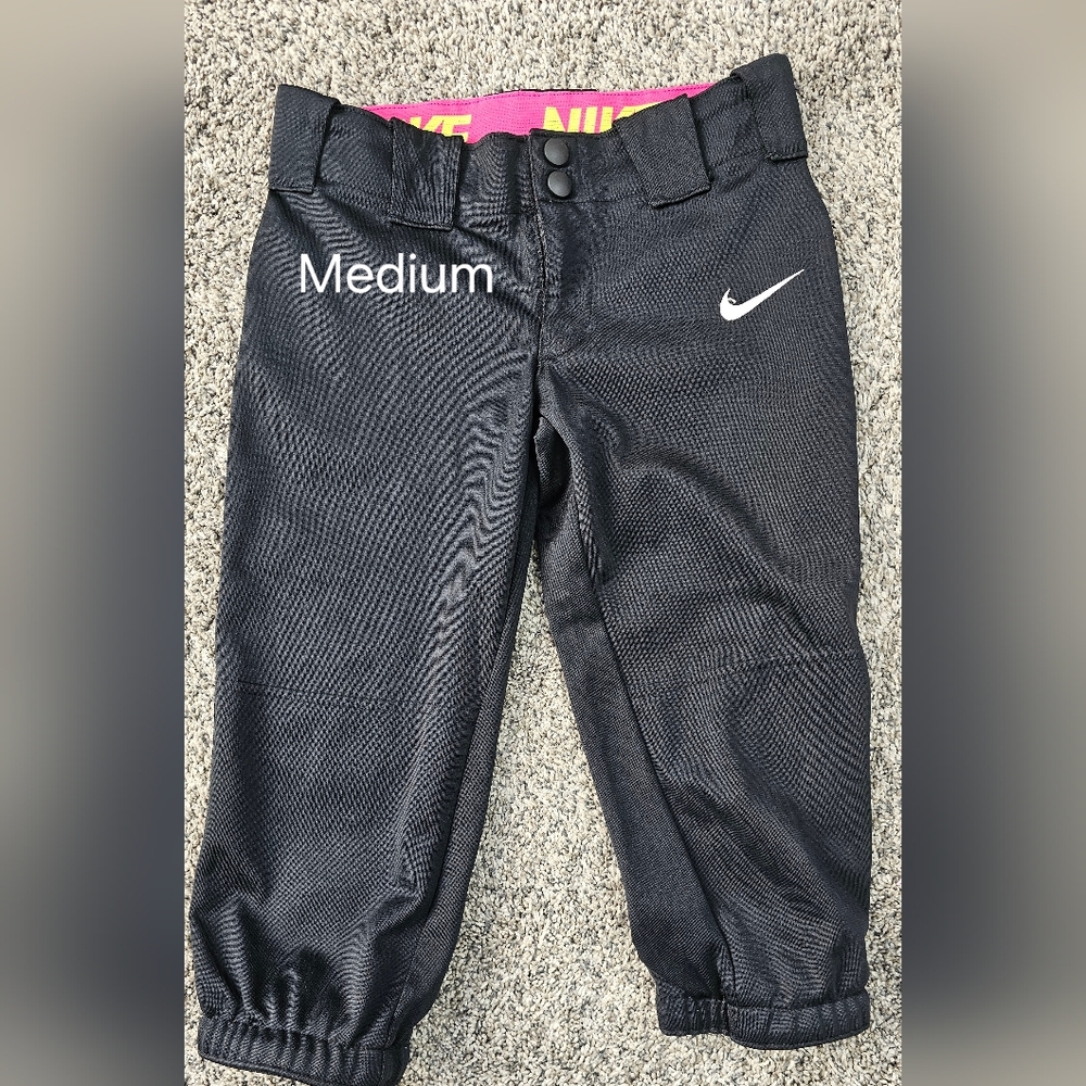 Nike Black Kids Athletic Pants with Pink Waistband softball pant